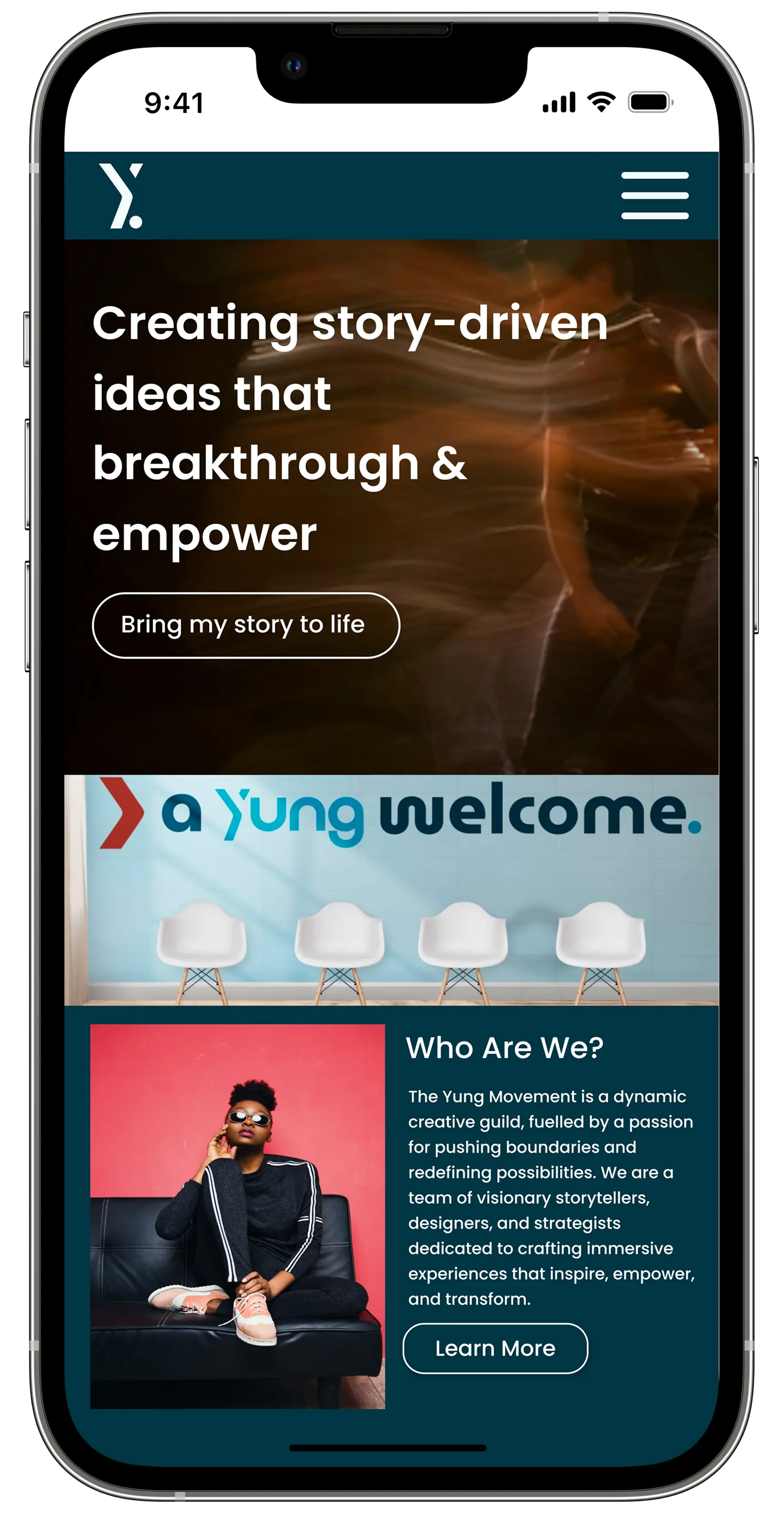 Yung Movement website mobile view on smartphone