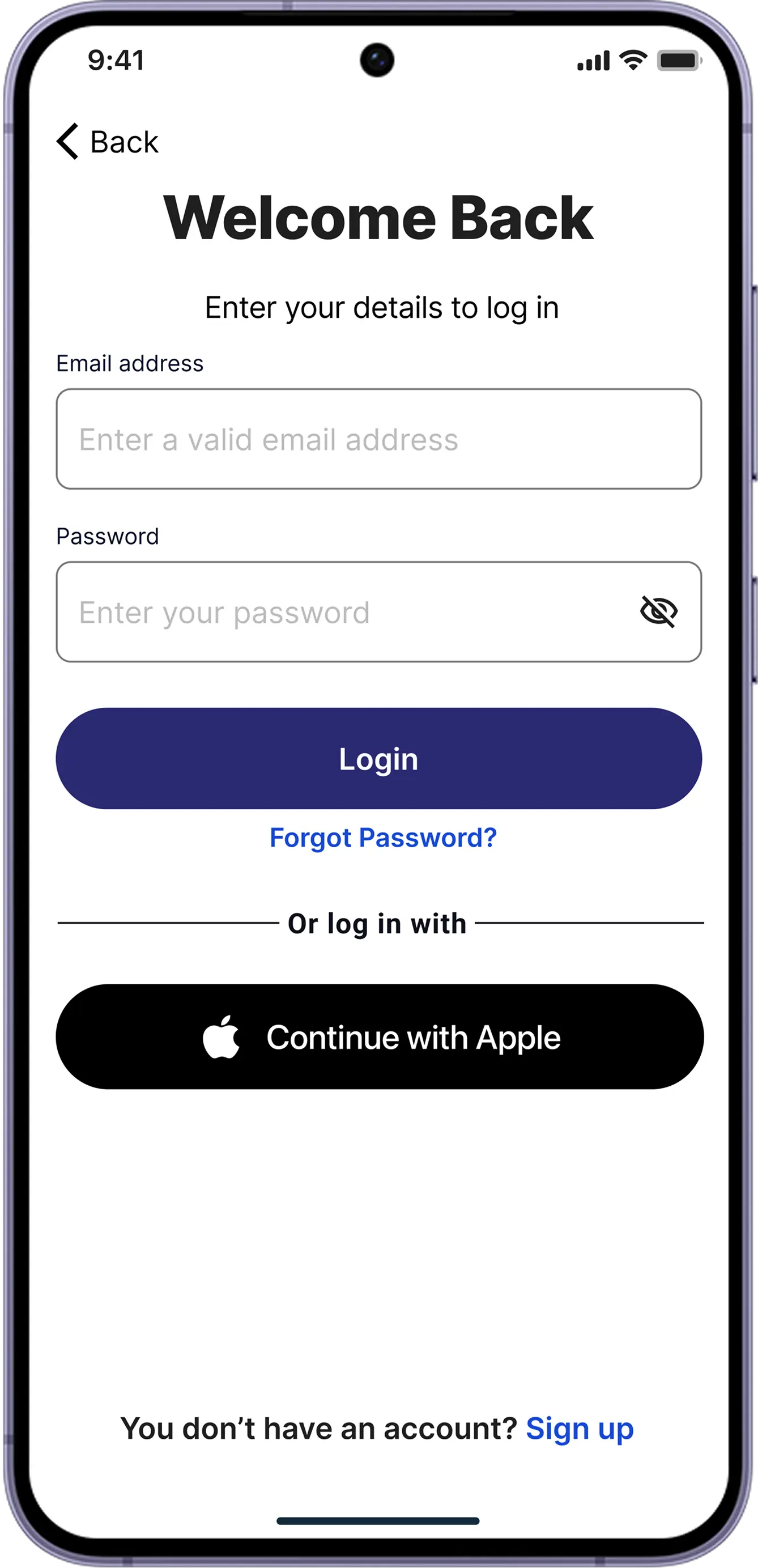PrimeShine app screen showing mobile screen login page