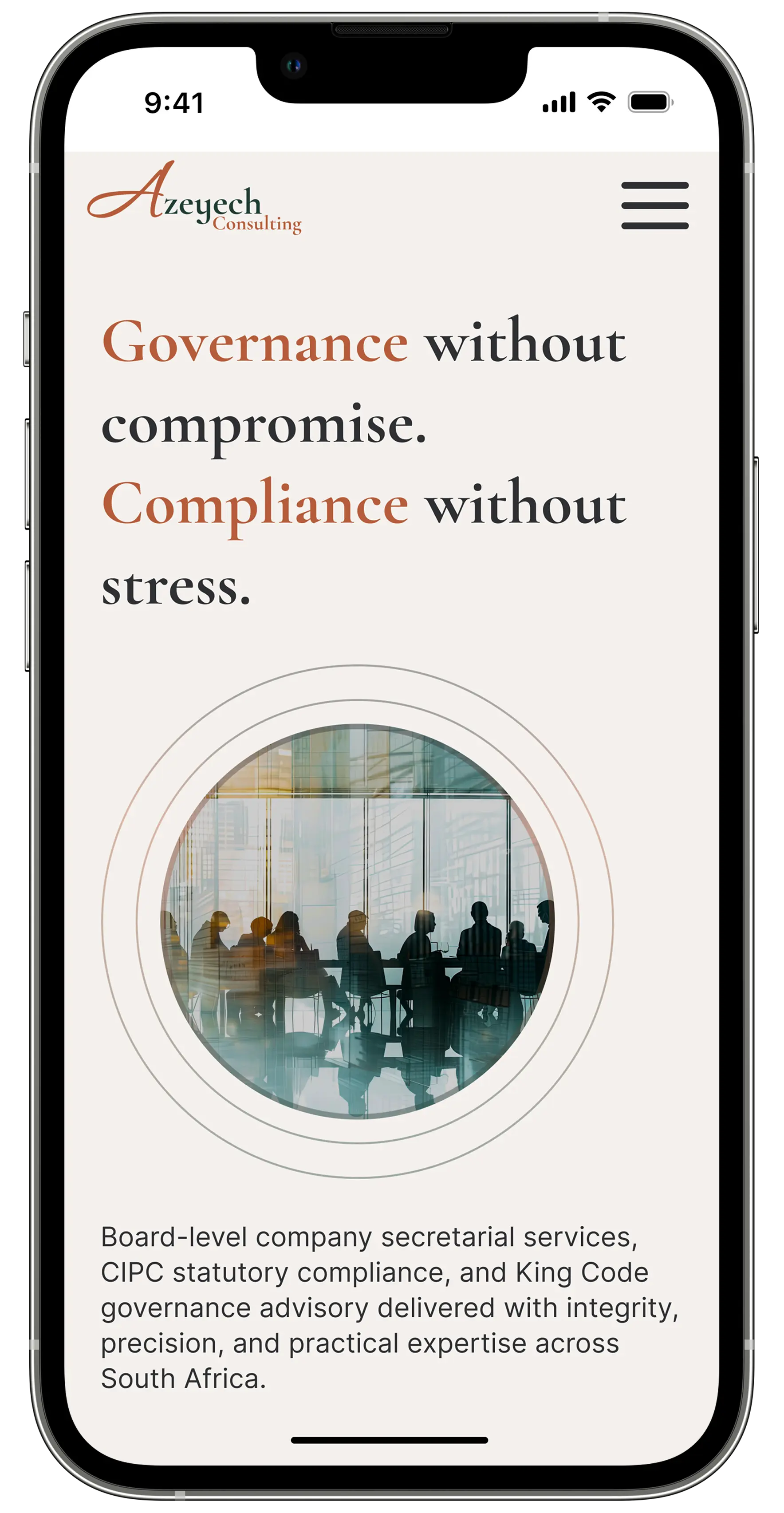 Azeyech Consulting website mobile view on smartphone